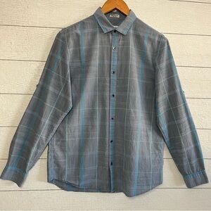 Calvin Klein Gray and Blue Casual Button Down Shirt Classic Fit Size Small